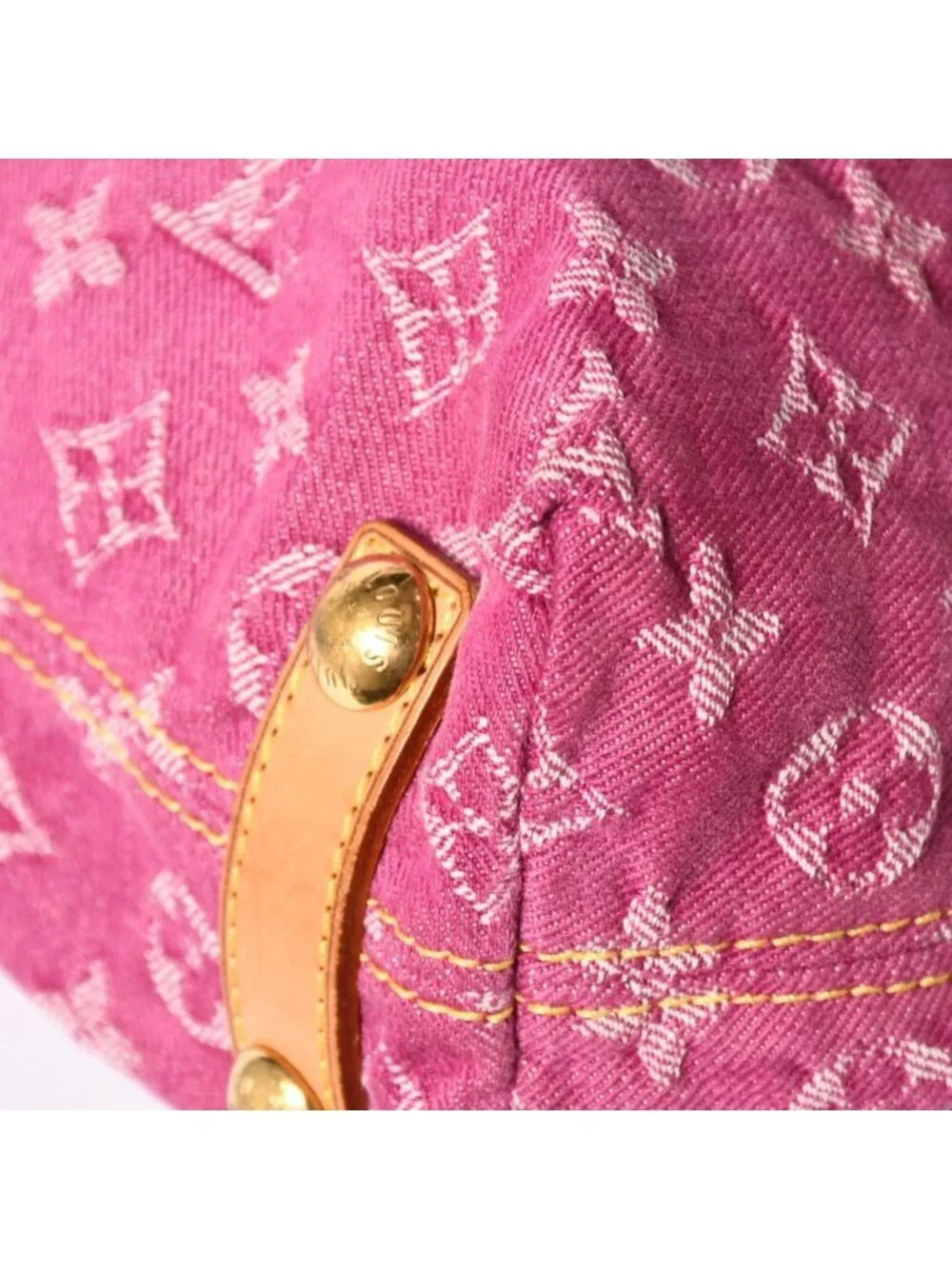 Louis Vuitton Baggy PM Shoulder Bag Monogram Denim Leather Pink Gold